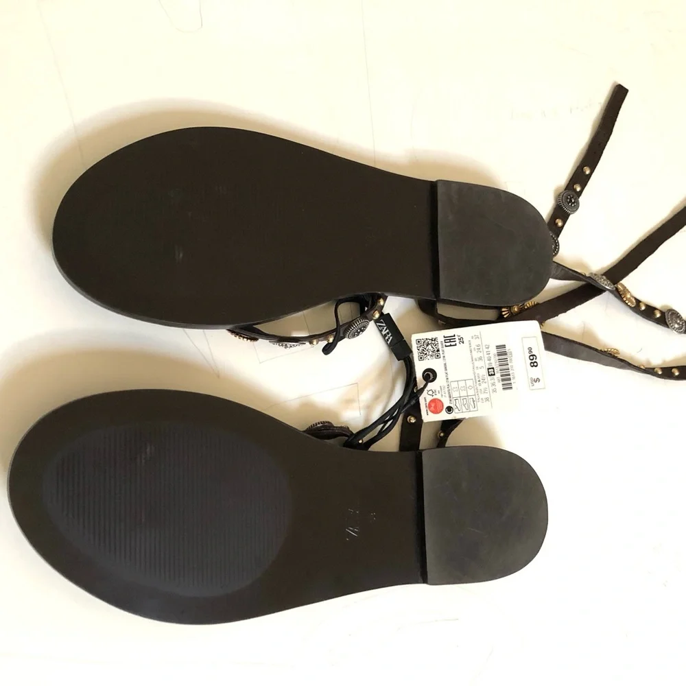 Zara Strappy Flat Studded Sandals - Picture 3 of 6